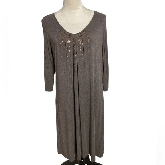 eileen fisher sequin dress Eileen Fisher Merino Wool Sequin Tank Dress Dark Gray Sleeveless Scoopneck Large